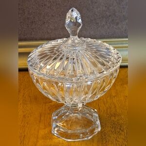 Vintage Crystal Octagon-Stand Base Candy Dish With Lid